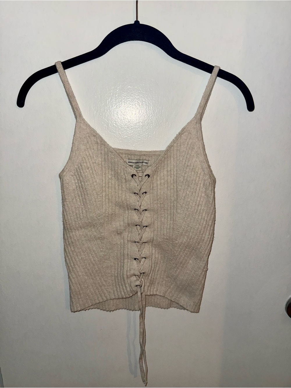 American Eagle Outfitters Beige Lace-Up Ribbed Cami